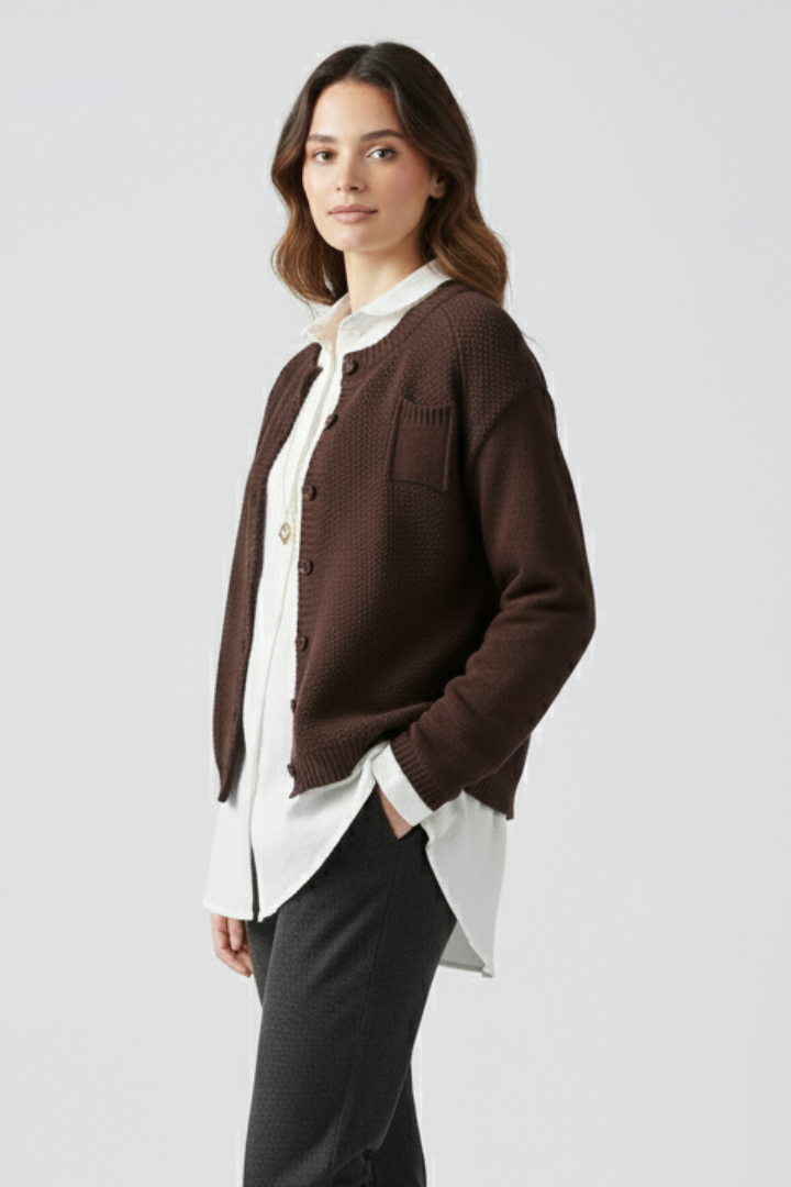 Emeline | Women’s Knitted Cardigan with Round Neck and Button Front