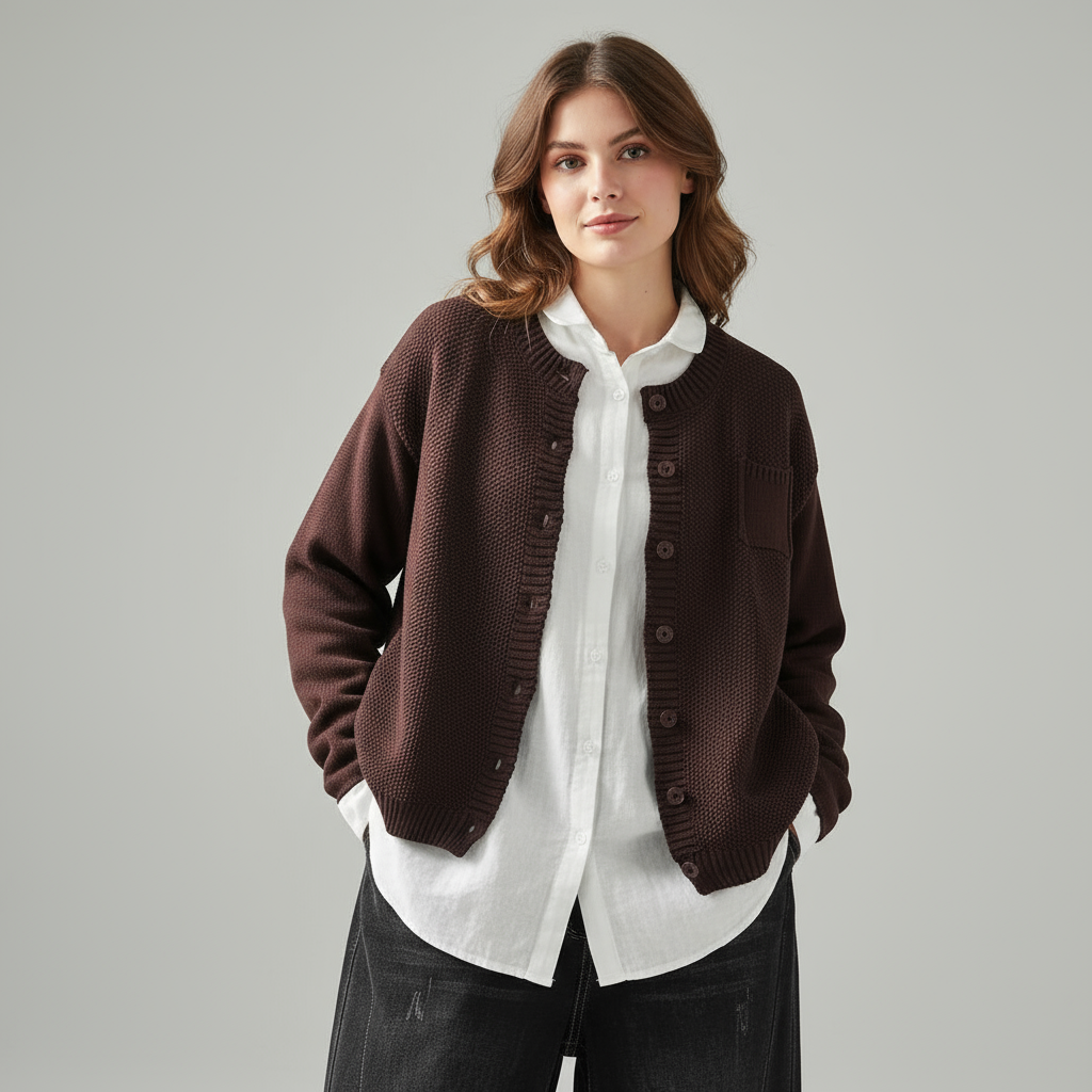 Emeline | Women’s Knitted Cardigan with Round Neck and Button Front