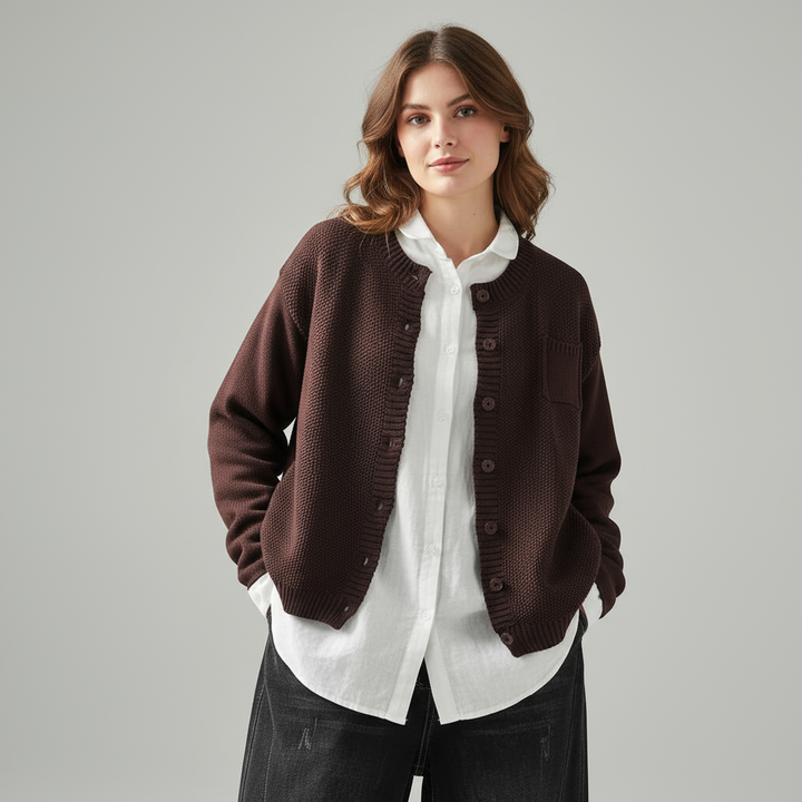 Emeline | Women’s Knitted Cardigan with Round Neck and Button Front
