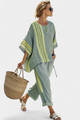 Women's Striped Shift Cape-Overlay Short-Sleeve Midi Dress for the Beach — view 5