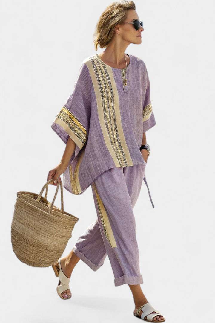 Women's Striped Shift Cape-Overlay Short-Sleeve Midi Dress for the Beach — view 4