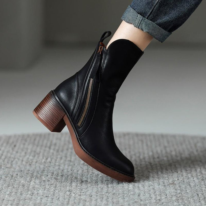 Noemi | Women's Block Heel Ankle Boots with Side Zip