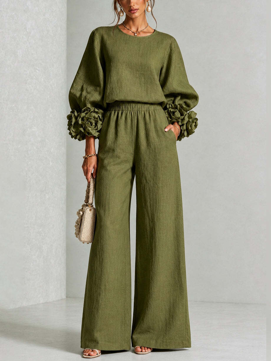 Roselyne | Women's Floral Cuff Two-Piece Set