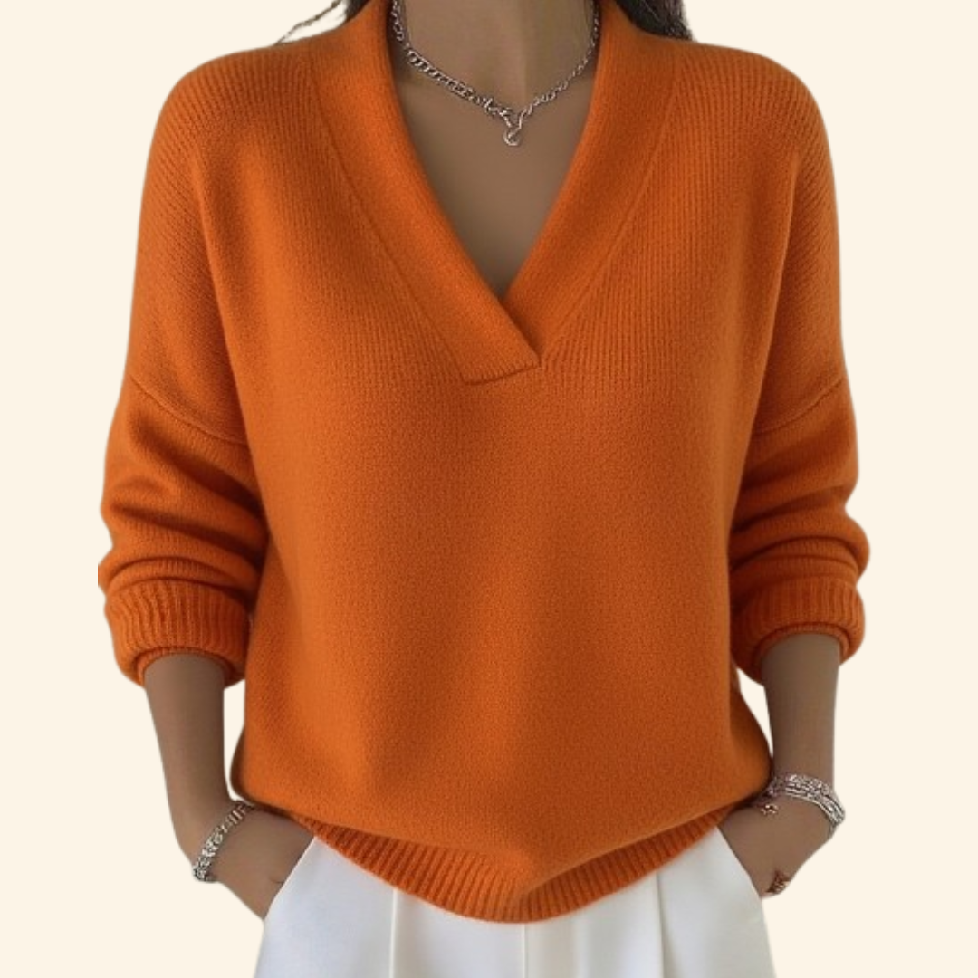 Cassia | Women's V-Neck Jumper for Fall and Winter in Orange