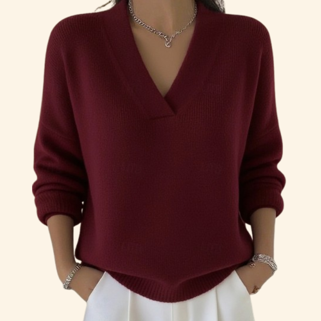 Cassia | Women's V-Neck Jumper for Fall and Winter in Red