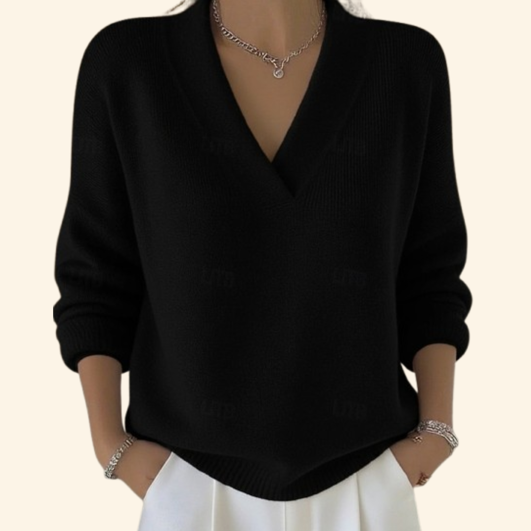 Cassia | Women's V-Neck Jumper for Fall and Winter in Black