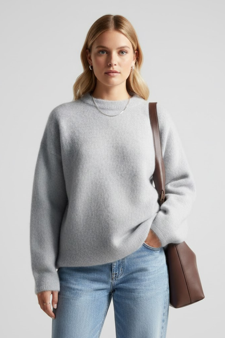 Emerald | Women’s Knitted Sweater with Round Neckline and Dropped Shoulders