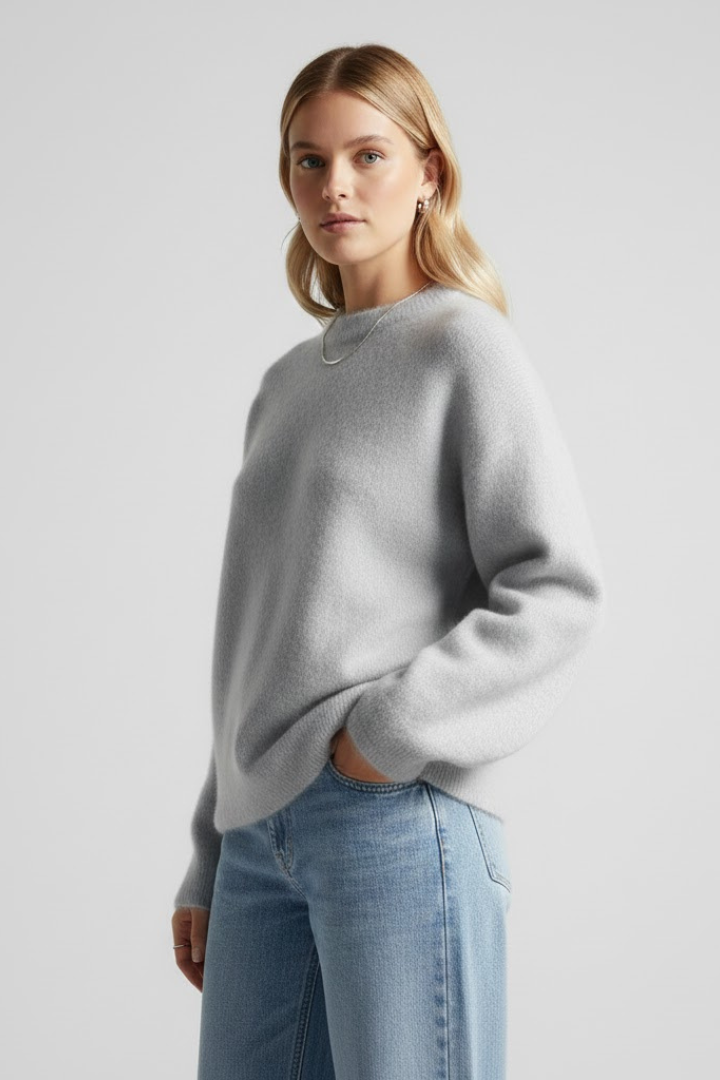 Emerald | Women’s Knitted Sweater with Round Neckline and Dropped Shoulders
