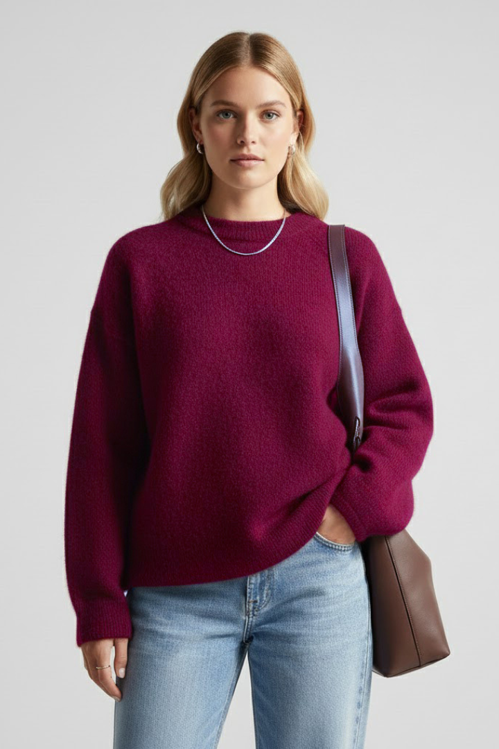 Emerald | Women’s Knitted Sweater with Round Neckline and Dropped Shoulders