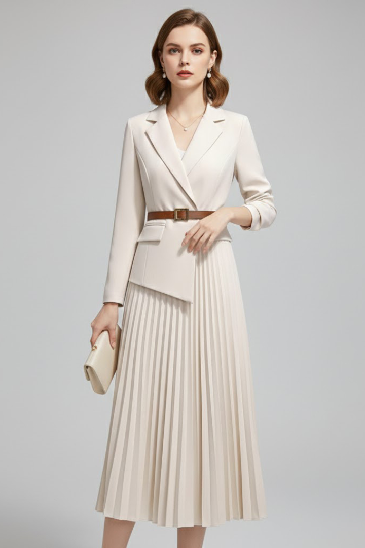 Blazerkleid für Damen mit Gürtel – Tailliertes Wickel-Jackenkleid für Büro & Events