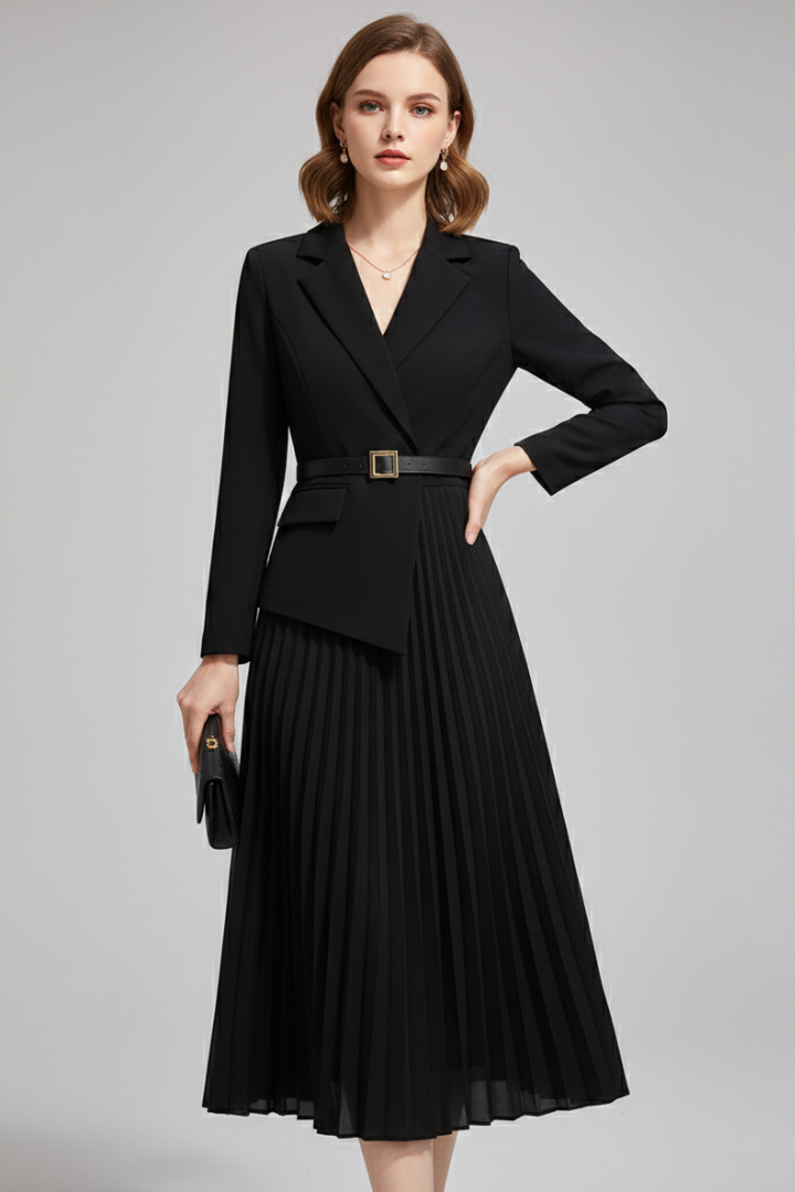 Blazerkleid für Damen mit Gürtel – Tailliertes Wickel-Jackenkleid für Büro & Events