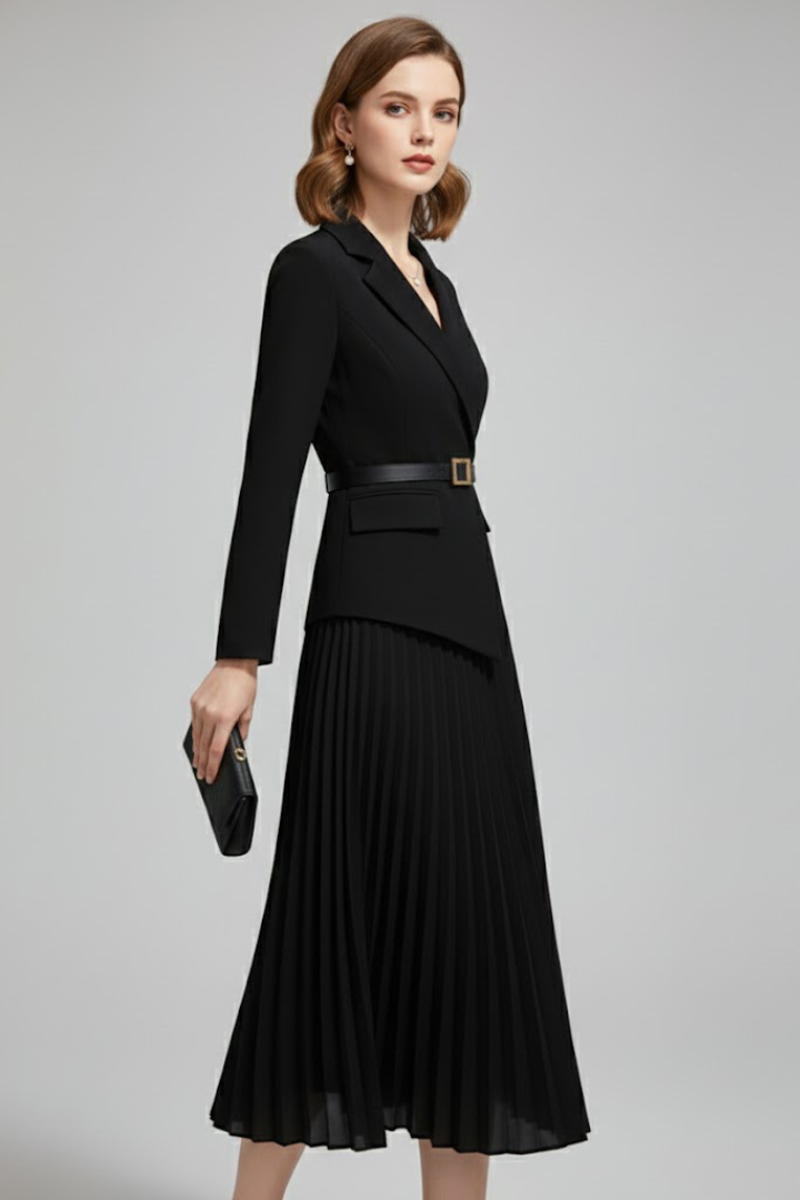 Blazerkleid für Damen mit Gürtel – Tailliertes Wickel-Jackenkleid für Büro & Events
