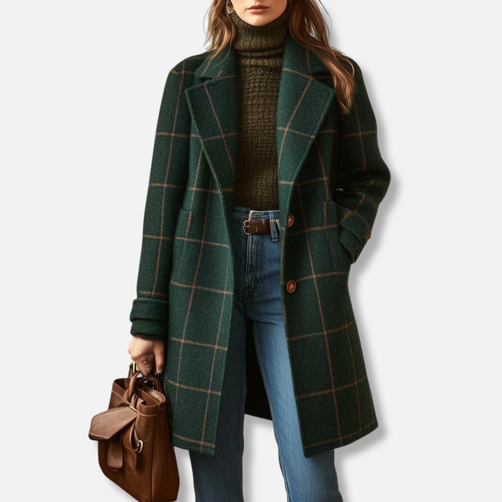 Arvae | Women's Checked Wool Blend Long Coat