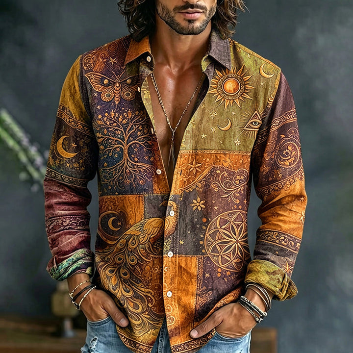Benedict | Men's Sun and Moon Print Long Sleeve Shirt