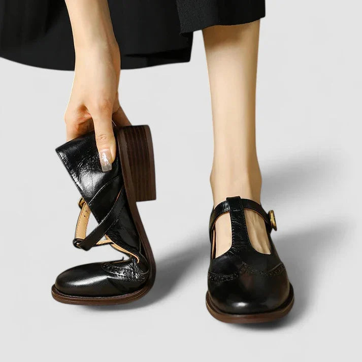 Clarissa | Women's Buckle-Strap Mary Jane Heels with Brogue Detail