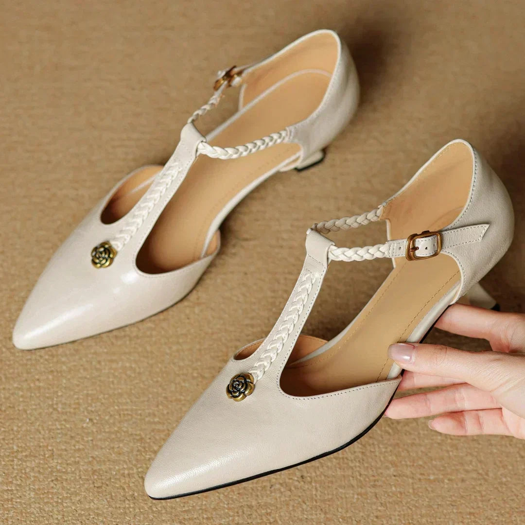 Vidalia | Women's Pointed-Toe T-Strap Leather Heels, image 6
