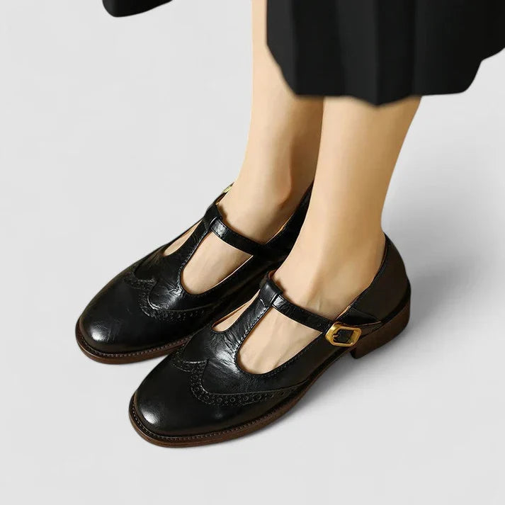 Clarissa | Women's Buckle-Strap Mary Jane Heels with Brogue Detail