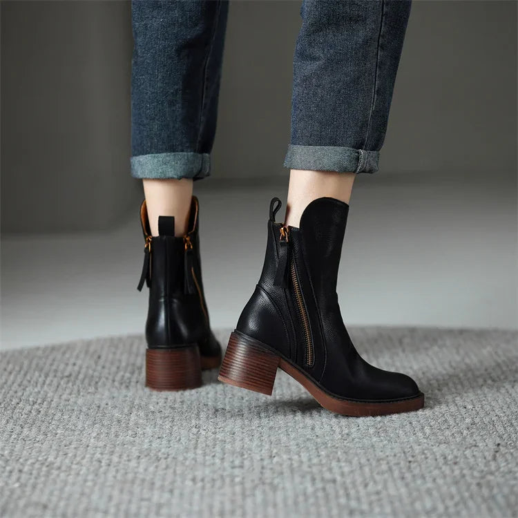 Noemi | Women's Block Heel Ankle Boots with Side Zip