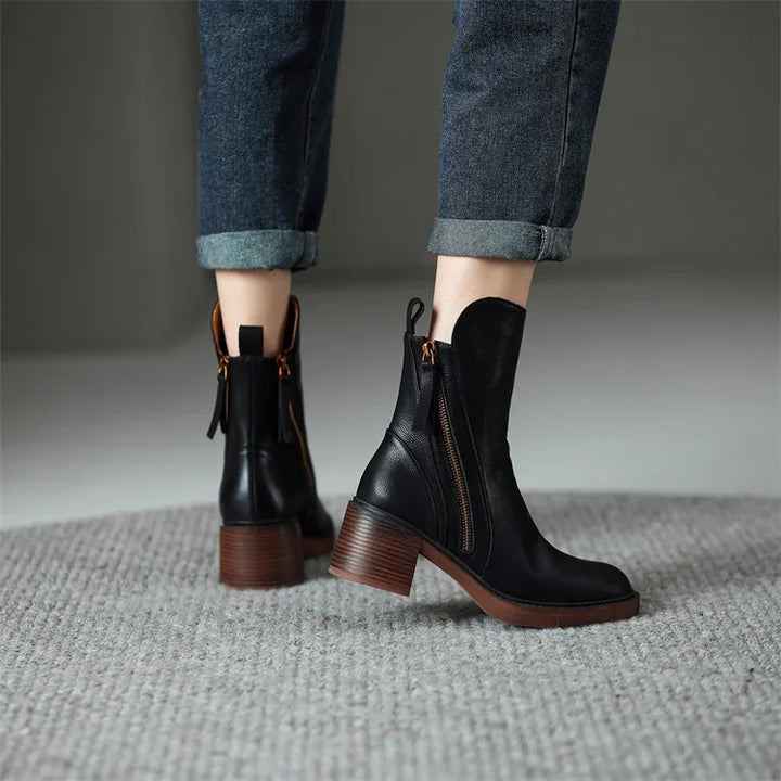Noemi | Women's Block Heel Ankle Boots with Side Zip