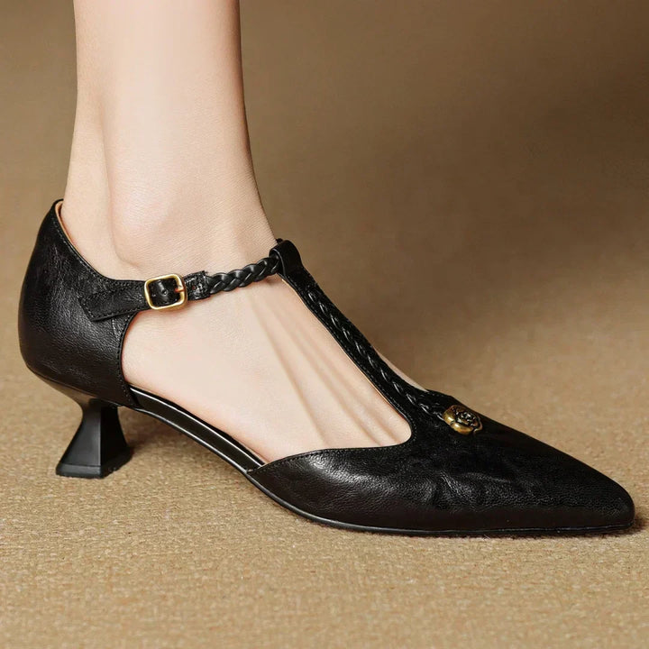 Vidalia | Women's Pointed-Toe T-Strap Leather Heels, image 5