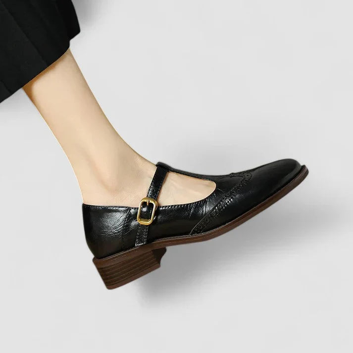 Clarissa | Women's Buckle-Strap Mary Jane Heels with Brogue Detail