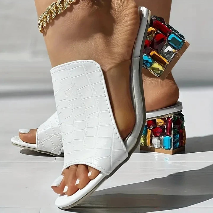 Melai Crystal Block Heel Sandals