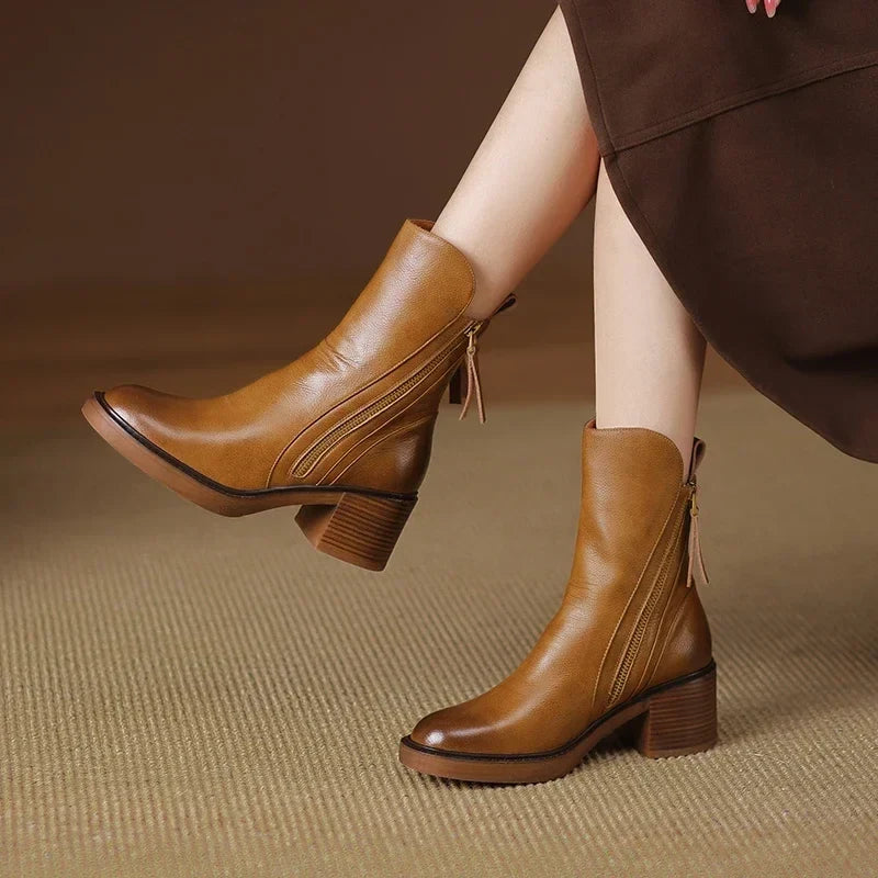 Noemi | Women's Block Heel Ankle Boots with Side Zip