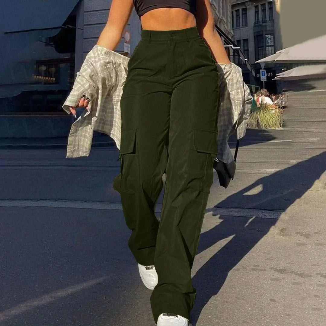 Amberly | Women's Cropped Oversized Trousers for Layering in Army Green