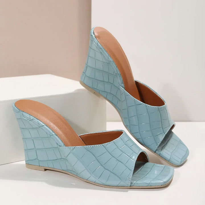 Monroe Leather Embossed Wedge Sandals