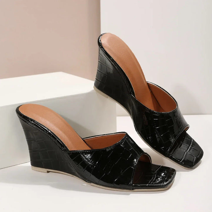 Monroe Leather Embossed Wedge Sandals