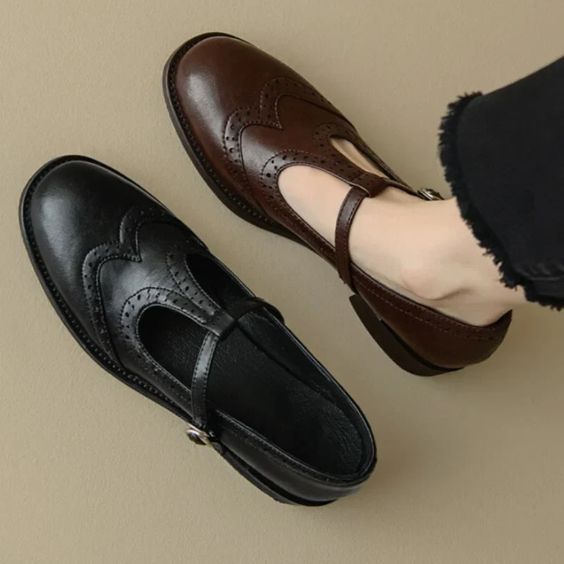 Cordelia | Women's Leather T-Bar Block Heel Shoes image 2