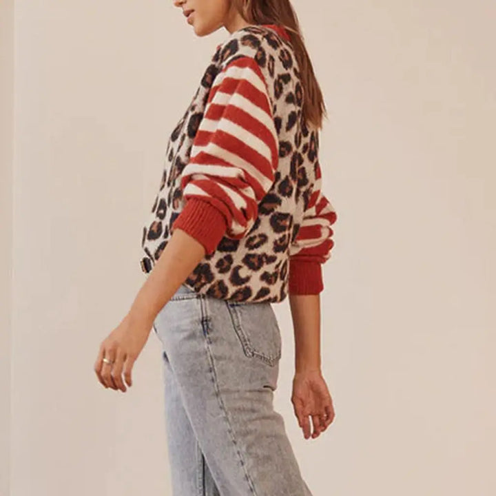 Signe | Women's Leopard Print Crew Neck Cardigan