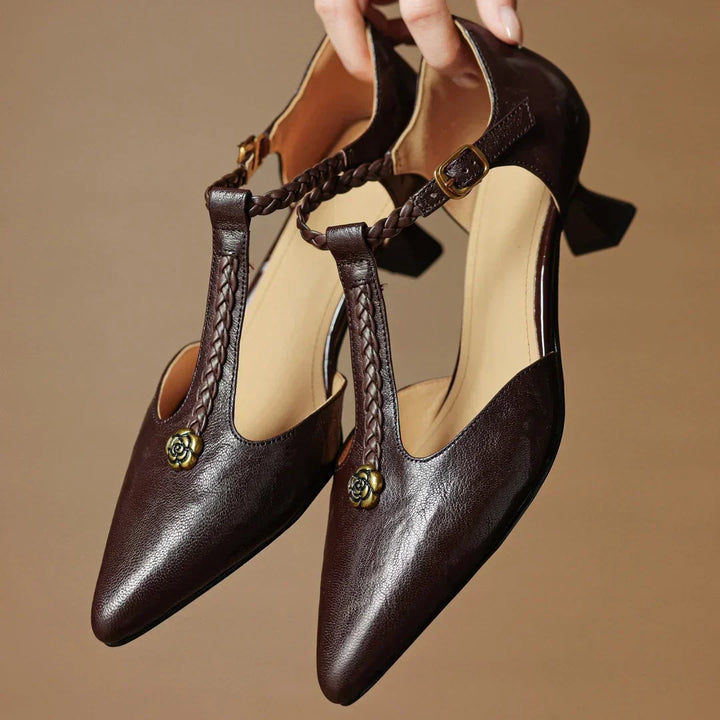 Vidalia | Women's Pointed-Toe T-Strap Leather Heels, image 2