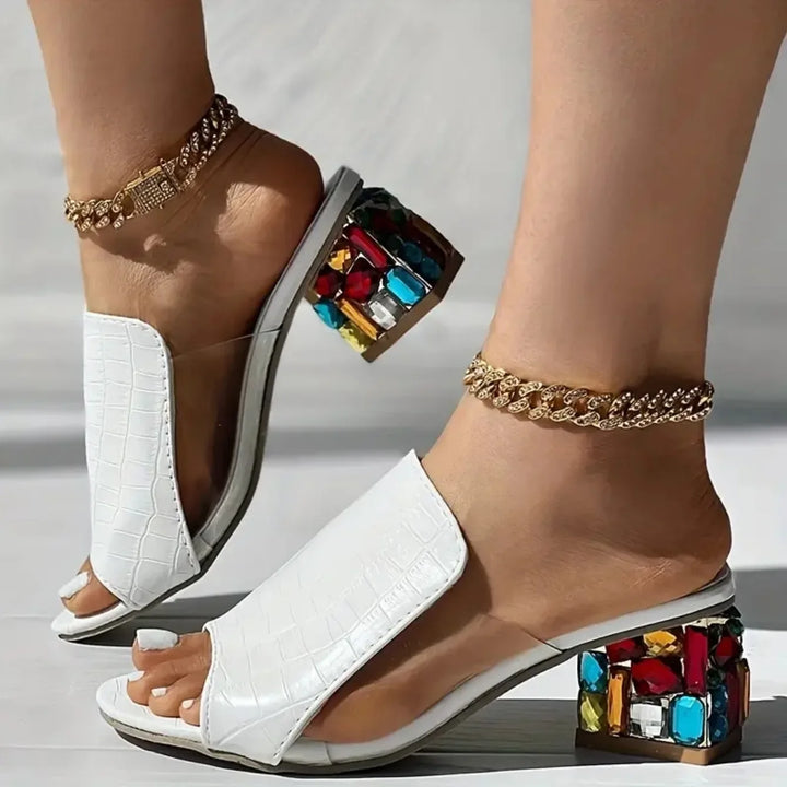 Melai Crystal Block Heel Sandals