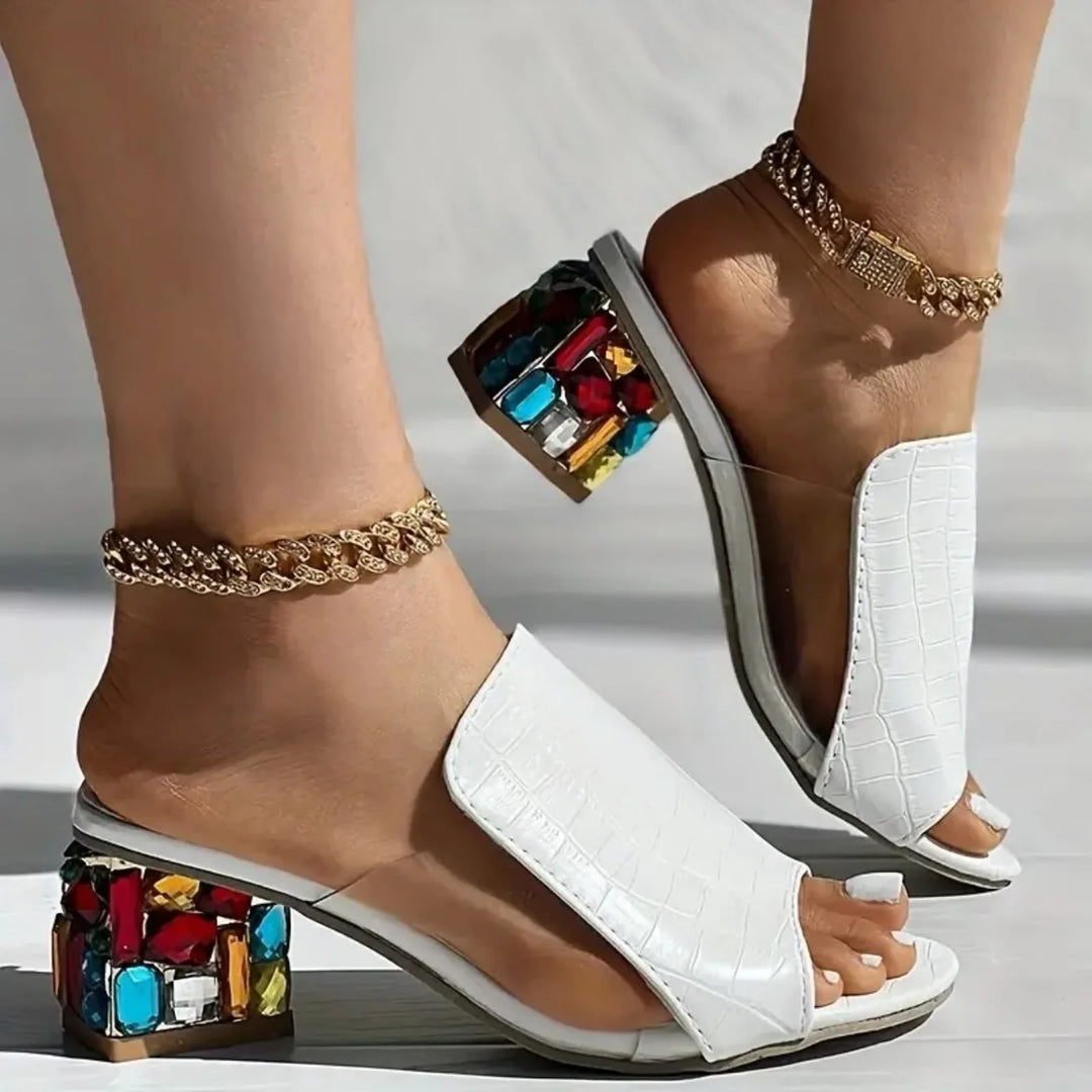 Melai Crystal Block Heel Sandals