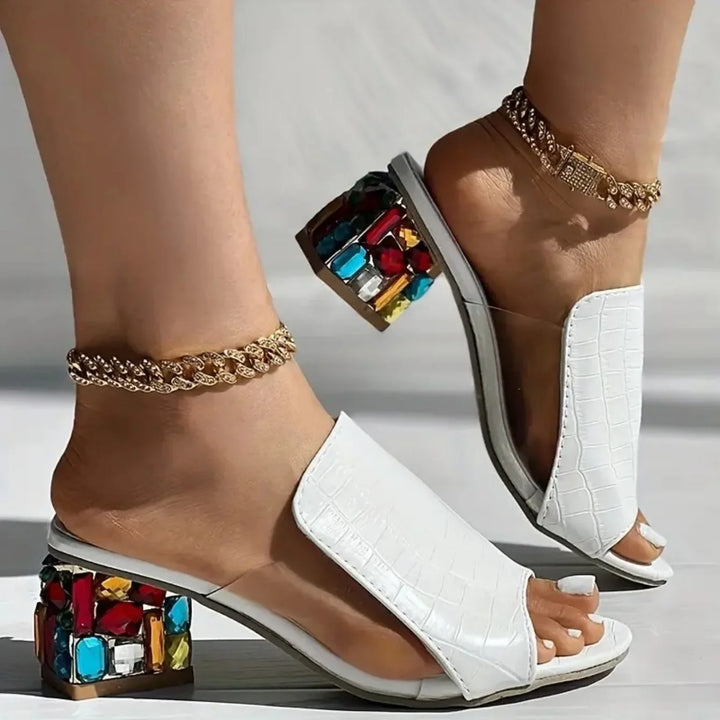 Melai Crystal Block Heel Sandals