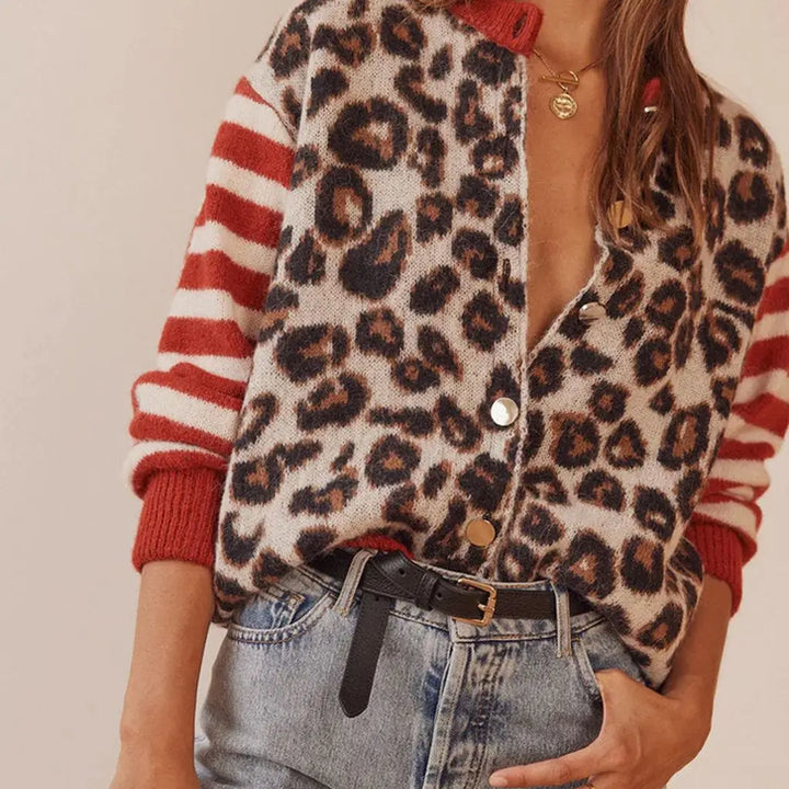 Signe | Women's Leopard Print Crew Neck Cardigan