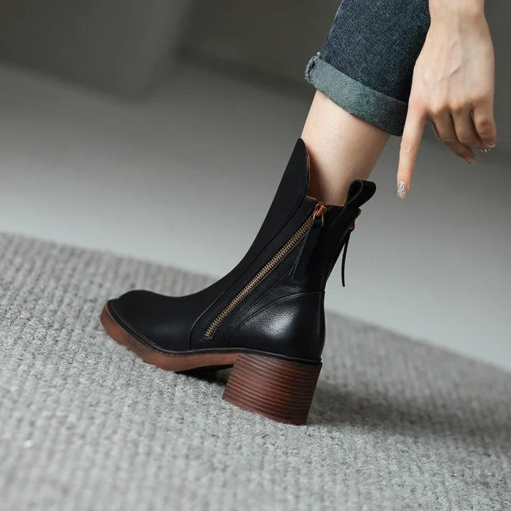 Noemi | Women's Block Heel Ankle Boots with Side Zip