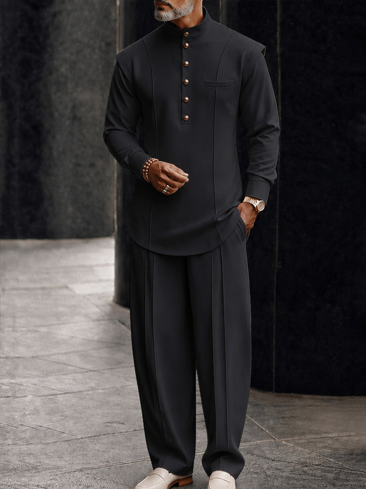 Rupert | Men's Mandarin Collar Two-Piece Set for Everyday Wear in Black