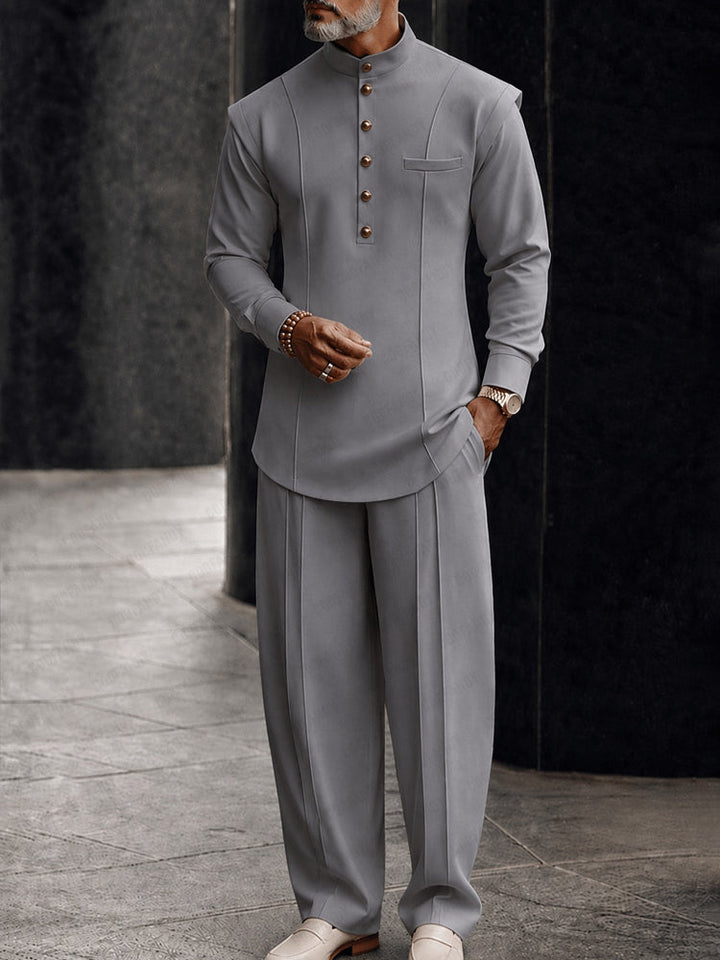 Rupert | Men's Mandarin Collar Two-Piece Set for Everyday Wear in Gray