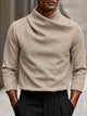 Thaddeus | Men's Stretch Crossover Mock Neck Top for Fall and Winter in Beige