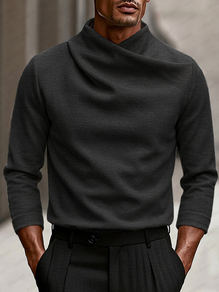 Thaddeus | Men's Stretch Crossover Mock Neck Top for Fall and Winter in Dark Gray