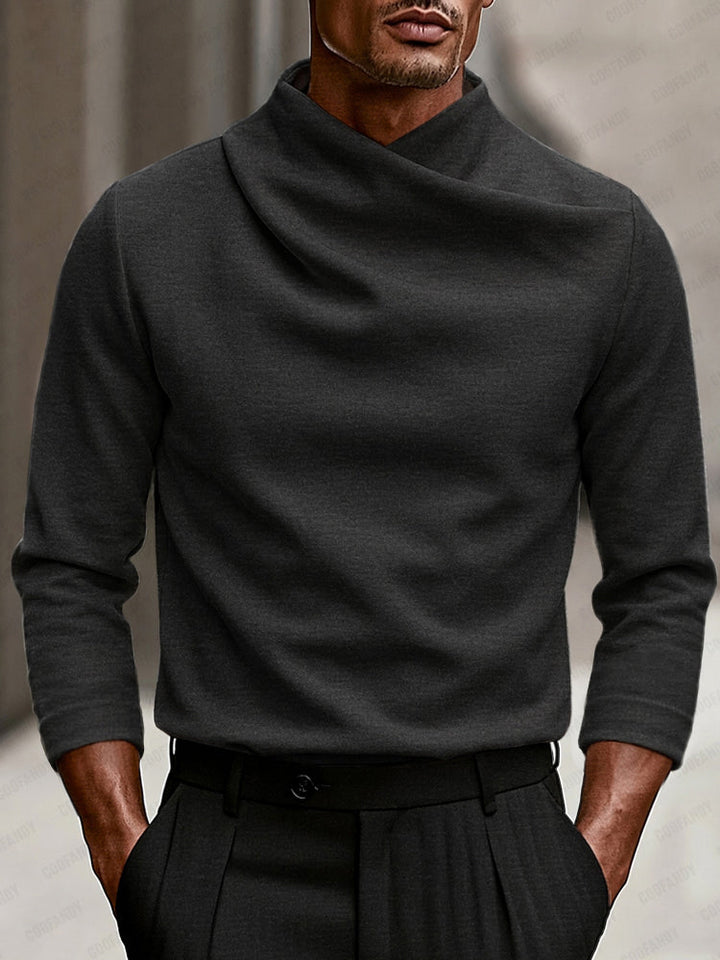 Thaddeus | Men's Stretch Crossover Mock Neck Top for Fall and Winter in Dark Gray
