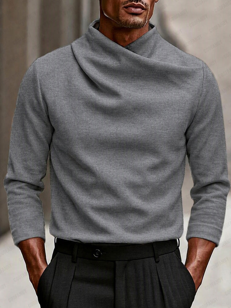 Thaddeus | Men's Stretch Crossover Mock Neck Top for Fall and Winter in Light Gray