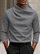 Thaddeus | Men's Stretch Crossover Mock Neck Top for Fall and Winter in Light Gray