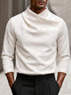 Thaddeus | Men's Stretch Crossover Mock Neck Top for Fall and Winter in White