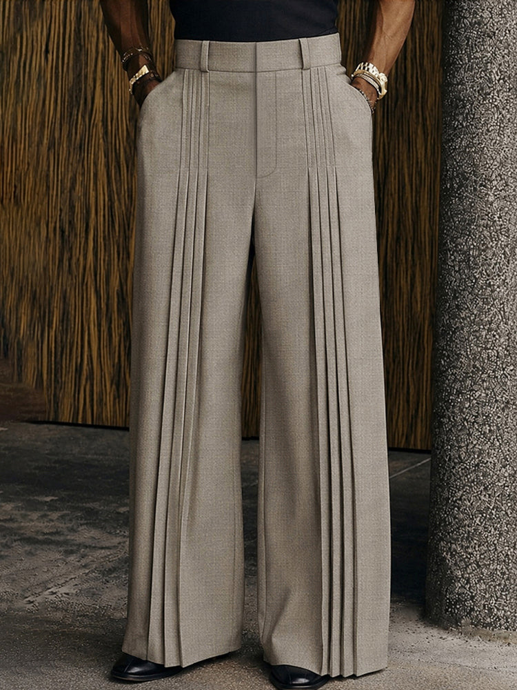 Montague | Men's Pleated Wide-Leg Trousers for Smart Occasions in Light Gray