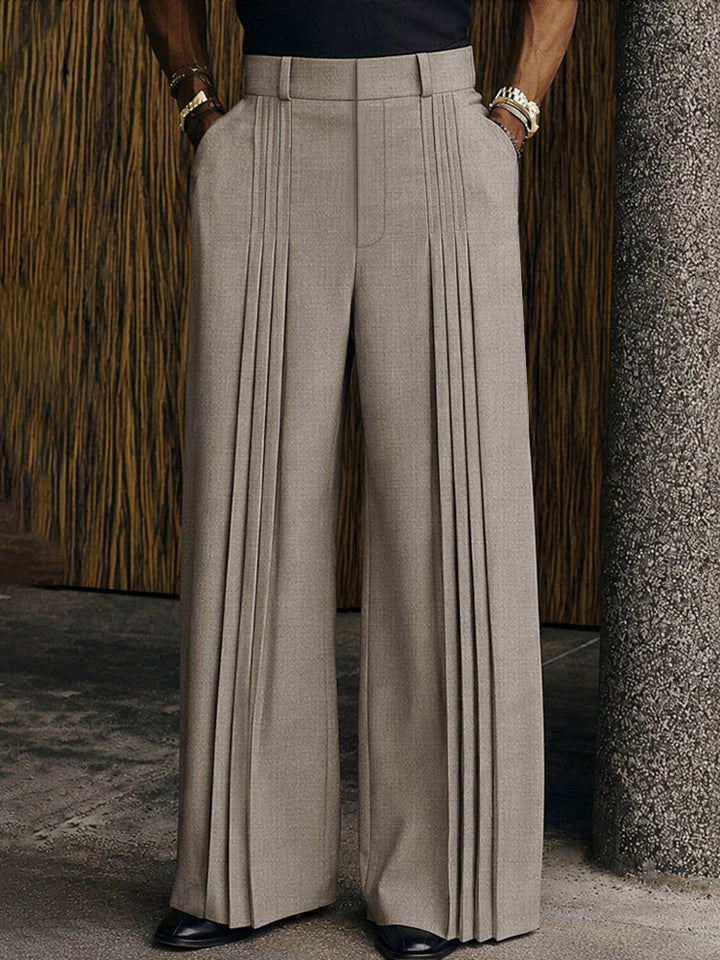 Montague | Men's Pleated Wide-Leg Trousers for Smart Occasions in Light Gray