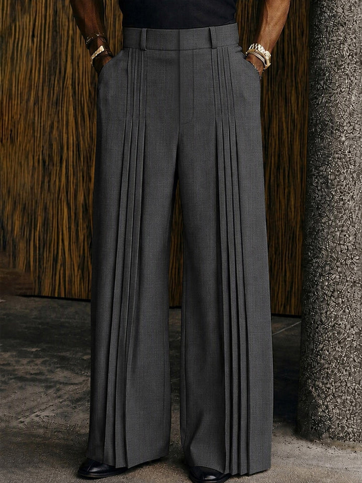 Montague | Men's Pleated Wide-Leg Trousers for Smart Occasions in Dark Gray