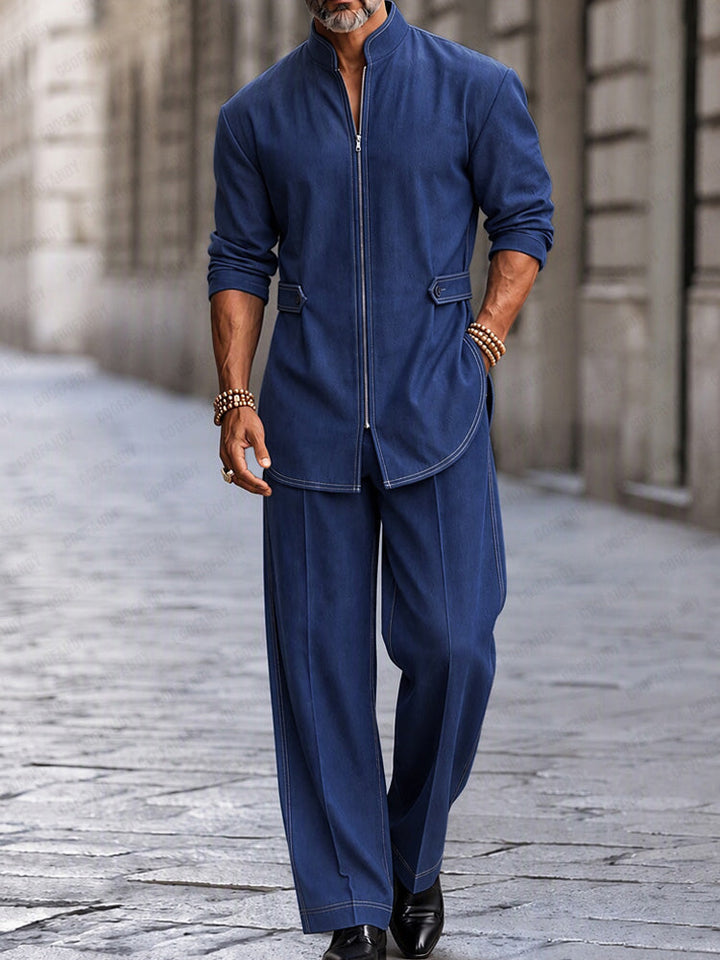 Sinclair | Men's Zip-Up Jacket and Trousers Set for Fall in Blue